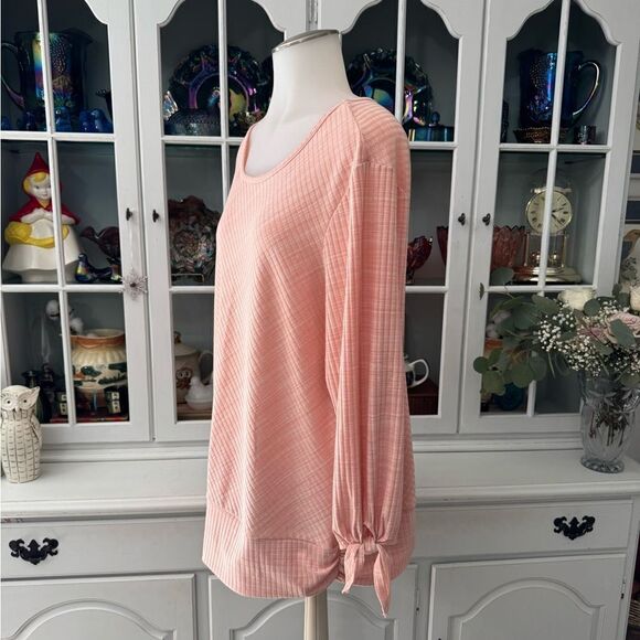 Apt 9 Peach / Pink Textured Top with Tie Sleeves Size XL - Picture 4 of 9